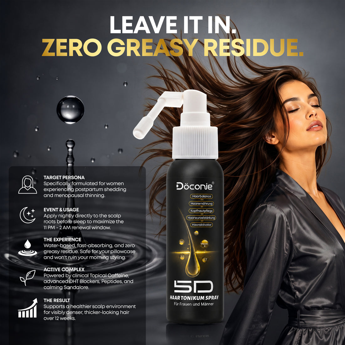 Döconie 5D Nighttime Scalp Care Spray, 75 ml bottle with precision nozzle